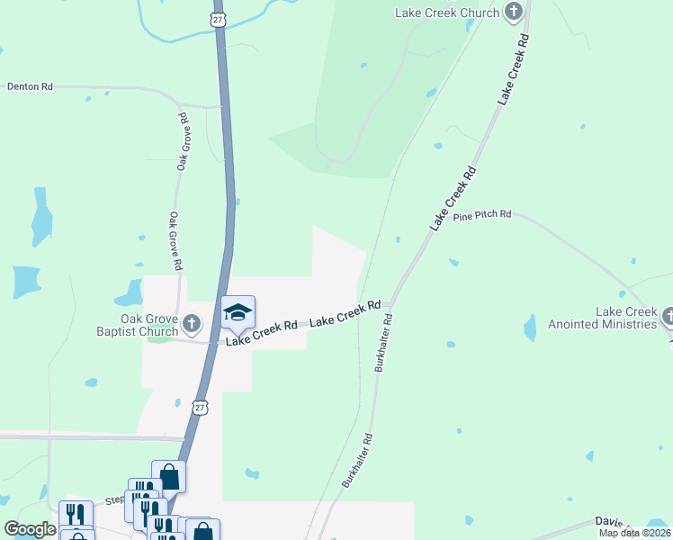 map of restaurants, bars, coffee shops, grocery stores, and more near 165 Lake Creek Road in Cedartown