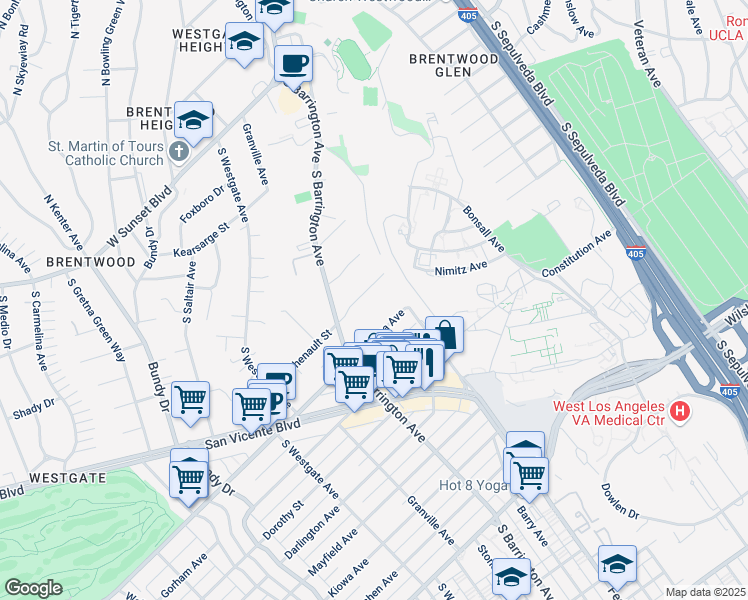 map of restaurants, bars, coffee shops, grocery stores, and more near 11646 Chenault Street in Los Angeles