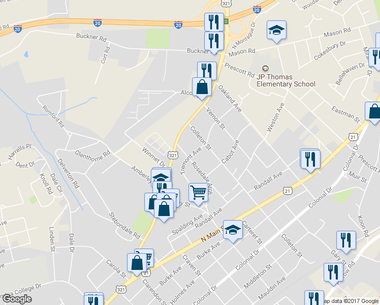 map of restaurants, bars, coffee shops, grocery stores, and more near 5403 Tremont Avenue in Columbia