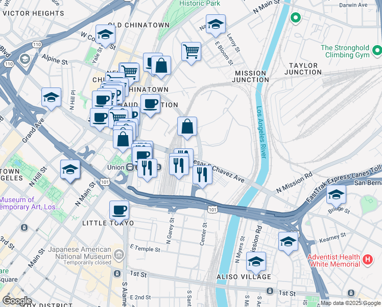map of restaurants, bars, coffee shops, grocery stores, and more near 903 Avila Street in Los Angeles