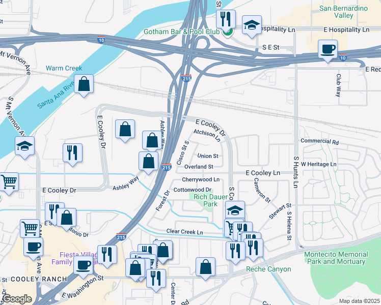 map of restaurants, bars, coffee shops, grocery stores, and more near 813 Santa Fe Lane in Colton