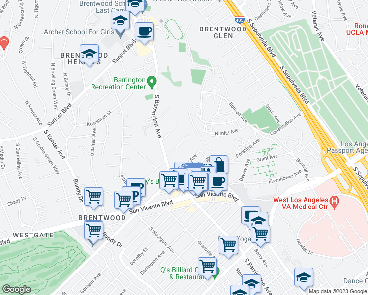map of restaurants, bars, coffee shops, grocery stores, and more near 11646 Chenault Street in Los Angeles