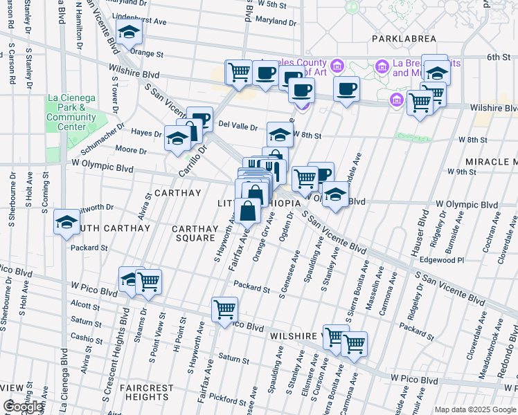 map of restaurants, bars, coffee shops, grocery stores, and more near in Los Angeles