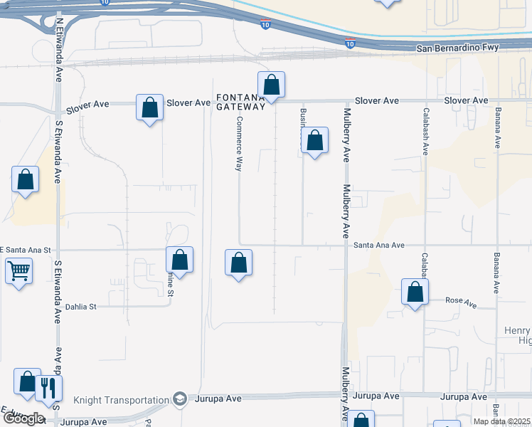 map of restaurants, bars, coffee shops, grocery stores, and more near 10837 Commerce Way in Fontana