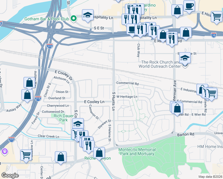 map of restaurants, bars, coffee shops, grocery stores, and more near 832 South Smallwood Street in Colton