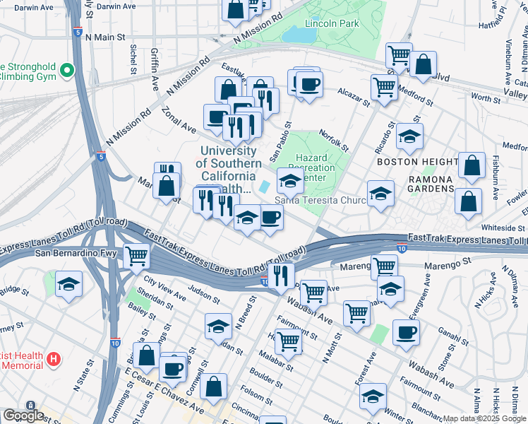 map of restaurants, bars, coffee shops, grocery stores, and more near 2110 Charlotte Street in Los Angeles