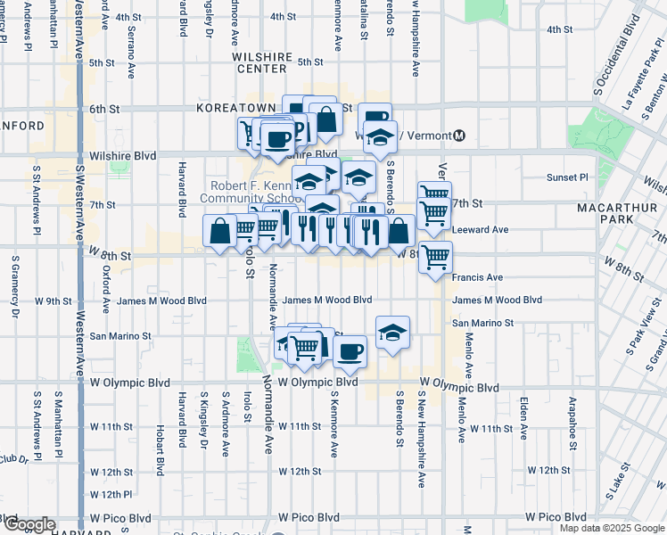 map of restaurants, bars, coffee shops, grocery stores, and more near in Los Angeles