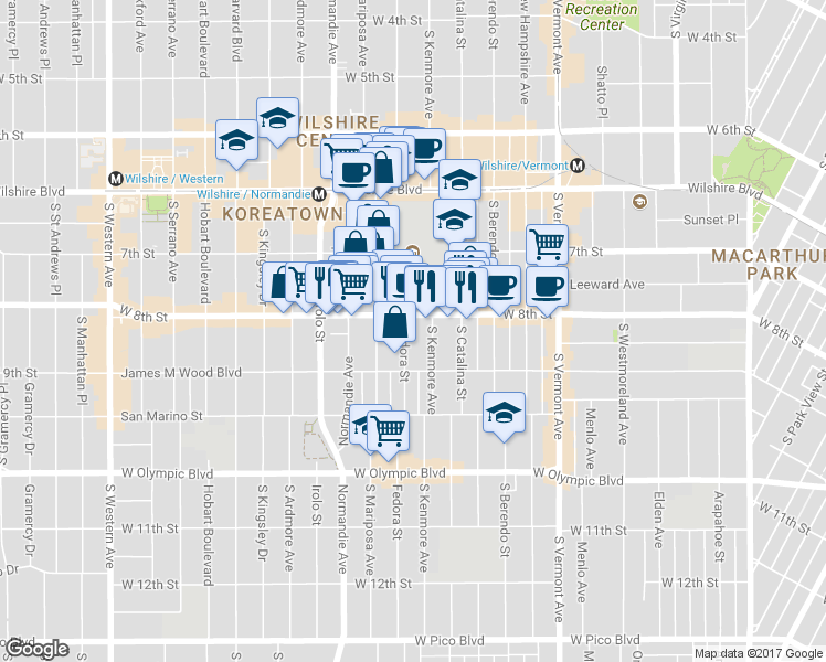 map of restaurants, bars, coffee shops, grocery stores, and more near in Los Angeles