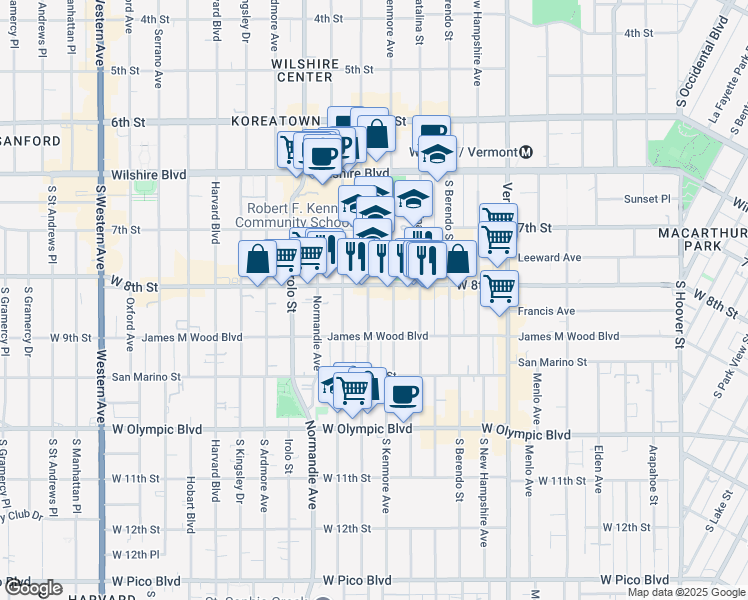 map of restaurants, bars, coffee shops, grocery stores, and more near in Los Angeles