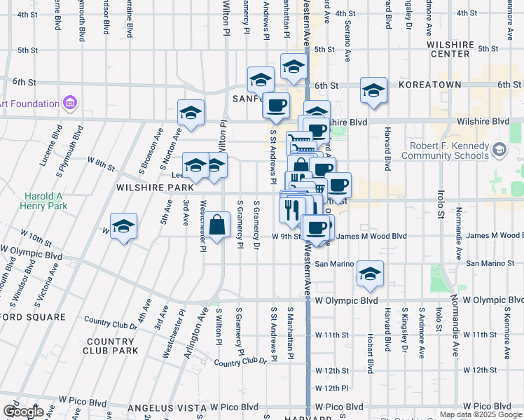 map of restaurants, bars, coffee shops, grocery stores, and more near in Los Angeles