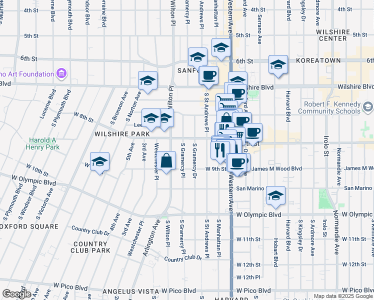 map of restaurants, bars, coffee shops, grocery stores, and more near in Los Angeles