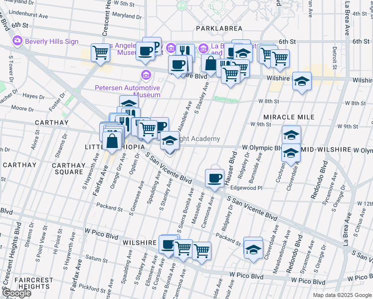 map of restaurants, bars, coffee shops, grocery stores, and more near 5831 West Olympic Boulevard in Los Angeles