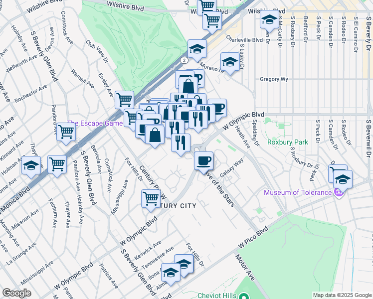 map of restaurants, bars, coffee shops, grocery stores, and more near in Los Angeles