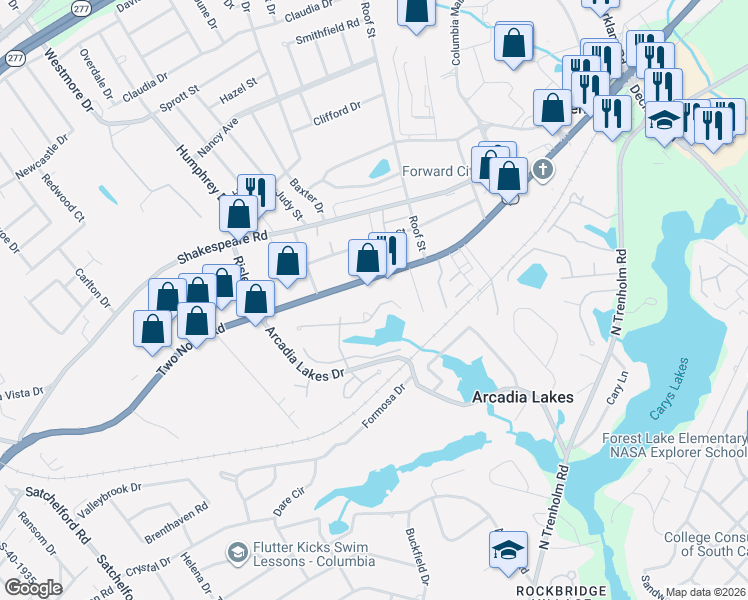 map of restaurants, bars, coffee shops, grocery stores, and more near 291 Berry Tree Lane in Columbia