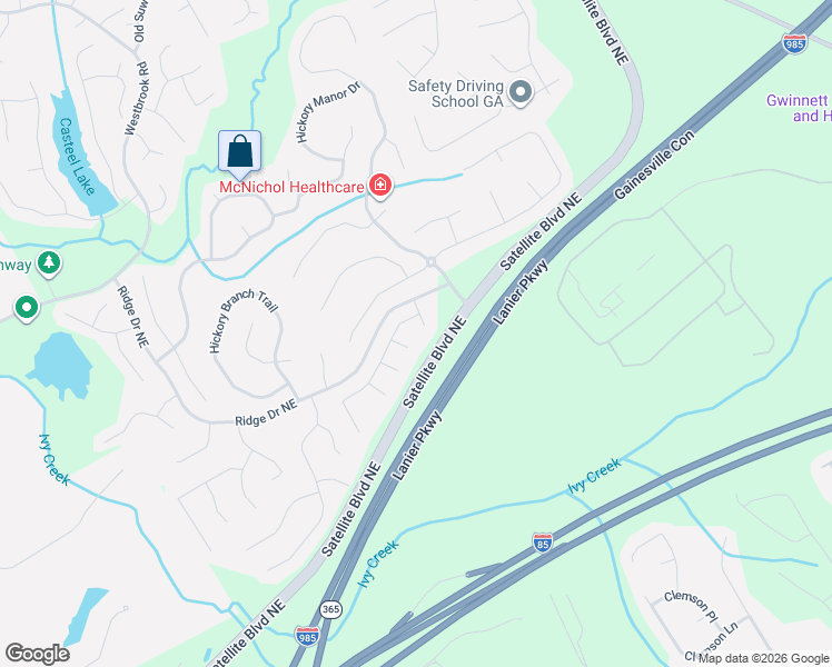 map of restaurants, bars, coffee shops, grocery stores, and more near 3450 Augusta Ridge Court in Suwanee