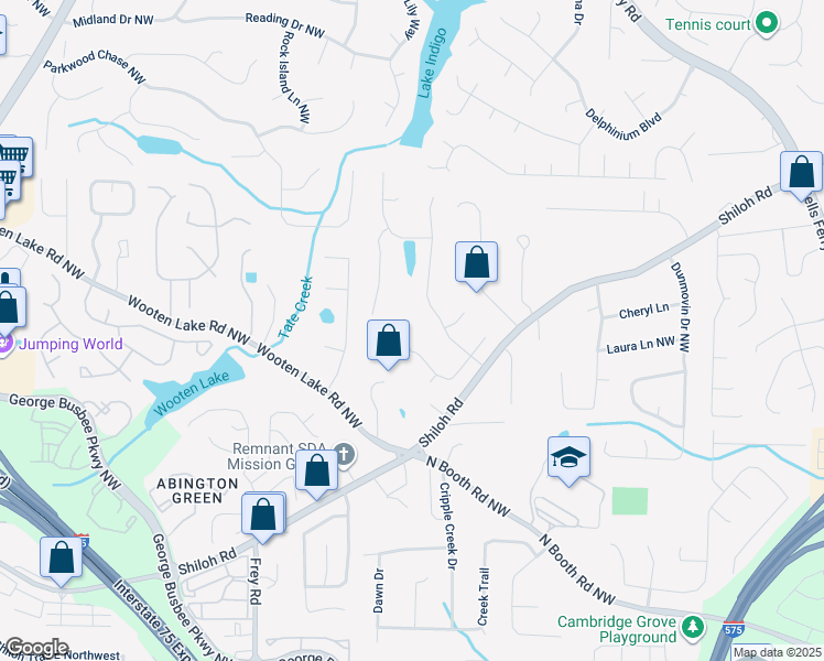 map of restaurants, bars, coffee shops, grocery stores, and more near 4284 Windy Gap Court Northwest in Kennesaw