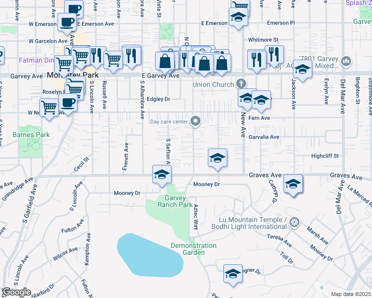 map of restaurants, bars, coffee shops, grocery stores, and more near 433 South Orange Avenue in Monterey Park