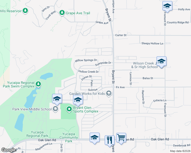 map of restaurants, bars, coffee shops, grocery stores, and more near 35218 Fir Avenue in Yucaipa