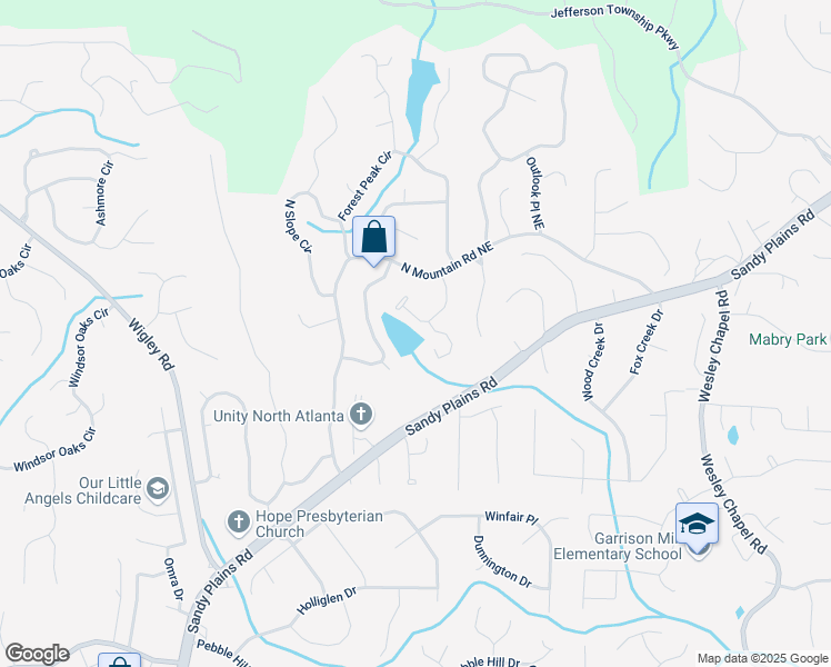 map of restaurants, bars, coffee shops, grocery stores, and more near 4512 Club House Drive in Marietta