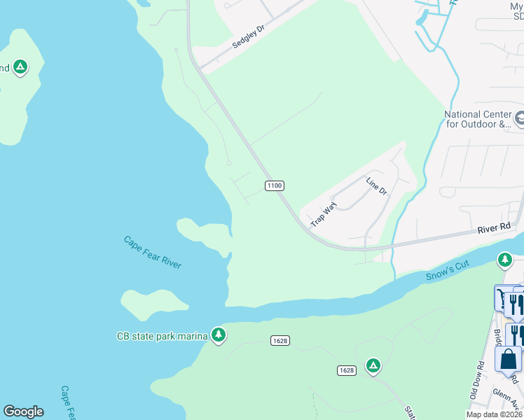 map of restaurants, bars, coffee shops, grocery stores, and more near 9102 River Road in Wilmington