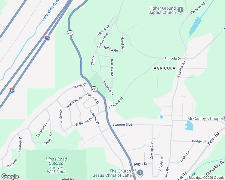 map of restaurants, bars, coffee shops, grocery stores, and more near 2409 Red Oak Road in Gadsden