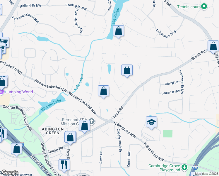 map of restaurants, bars, coffee shops, grocery stores, and more near 4284 Windy Gap Court Northwest in Kennesaw