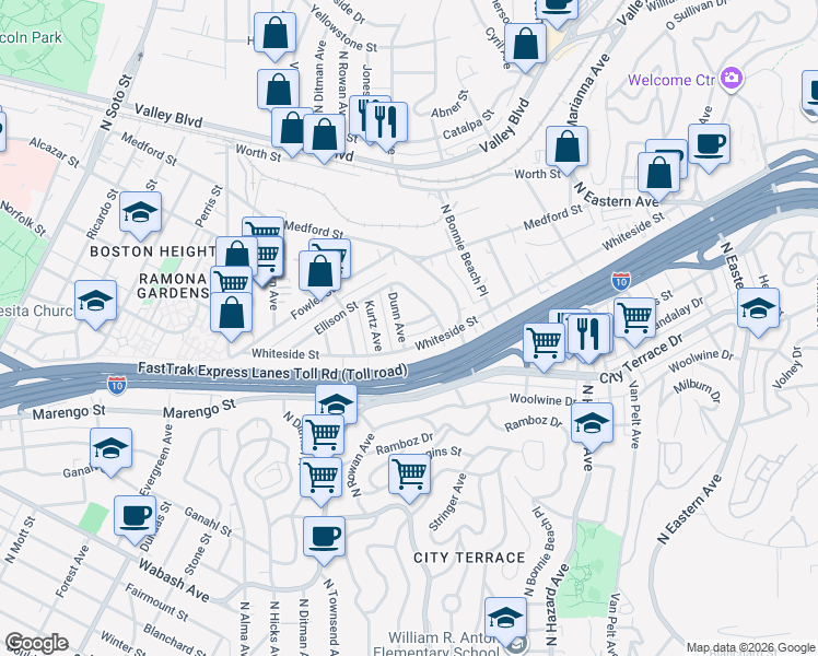 map of restaurants, bars, coffee shops, grocery stores, and more near 3721 Middle Road in Los Angeles