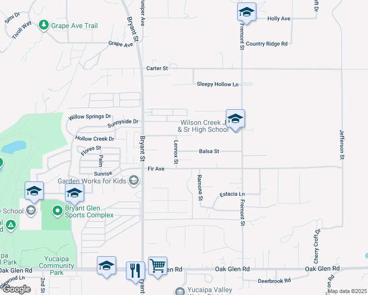 map of restaurants, bars, coffee shops, grocery stores, and more near 35466 Balsa Street in Yucaipa