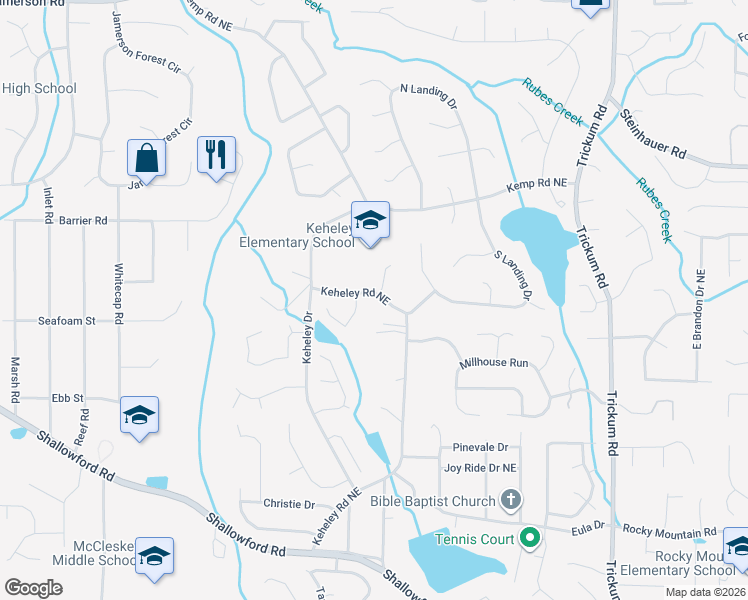 map of restaurants, bars, coffee shops, grocery stores, and more near 4271 Keheley Road Northeast in Marietta