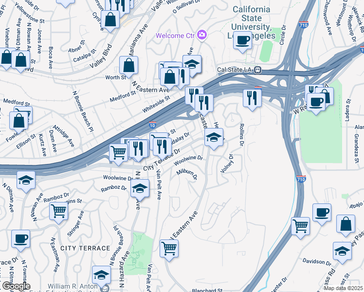 map of restaurants, bars, coffee shops, grocery stores, and more near 4243 City Terrace Drive in Los Angeles