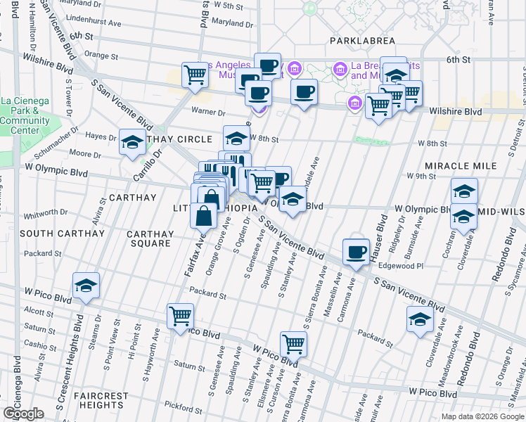 map of restaurants, bars, coffee shops, grocery stores, and more near 5962 W Olympic Blvd in Los Angeles