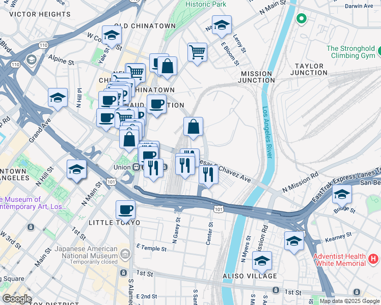 map of restaurants, bars, coffee shops, grocery stores, and more near 903 Avila Street in Los Angeles