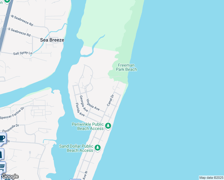 map of restaurants, bars, coffee shops, grocery stores, and more near 1801 Canal Drive in Carolina Beach