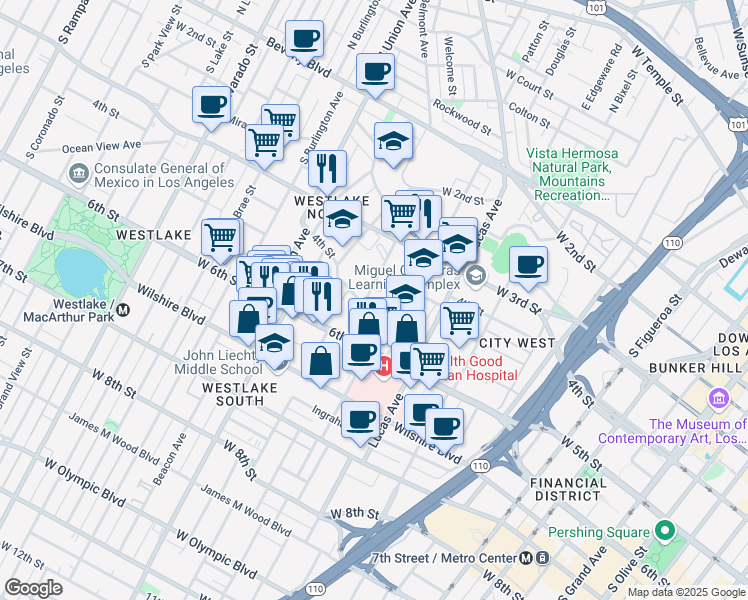 map of restaurants, bars, coffee shops, grocery stores, and more near 372 Columbia Avenue in Los Angeles