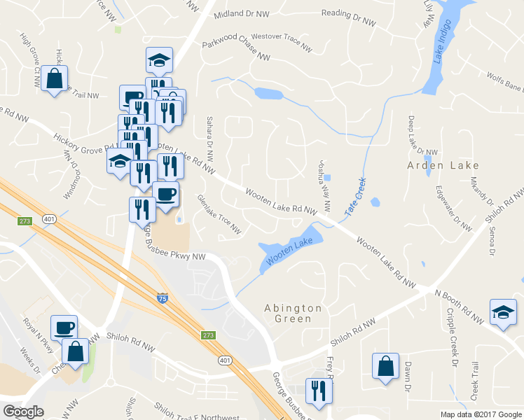 map of restaurants, bars, coffee shops, grocery stores, and more near 4228 Glenlake Parkway Northwest in Kennesaw