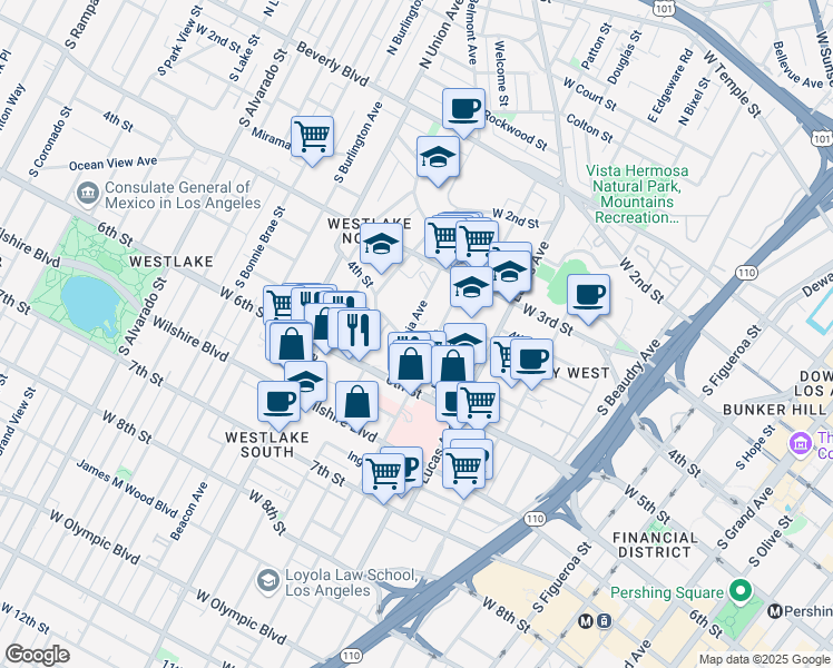 map of restaurants, bars, coffee shops, grocery stores, and more near in Los Angeles