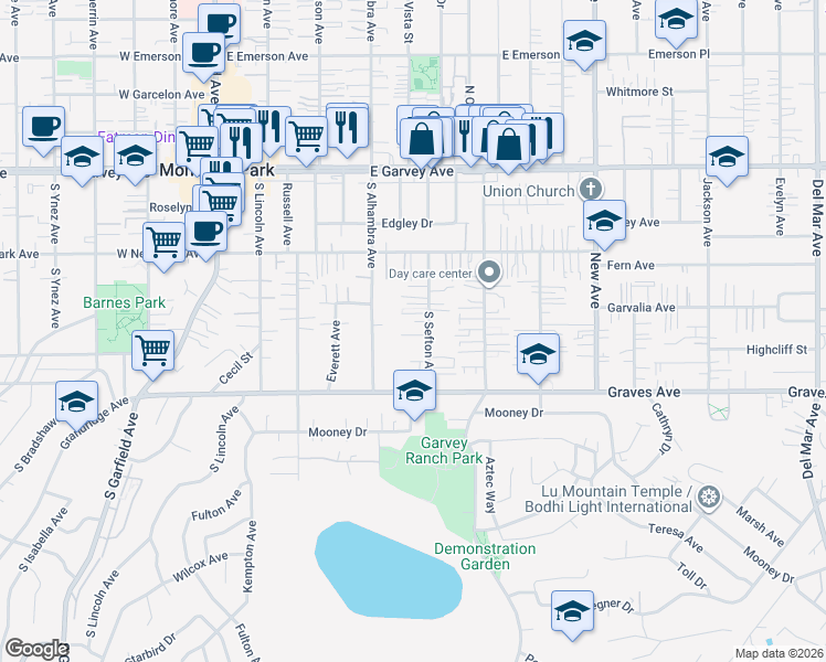 map of restaurants, bars, coffee shops, grocery stores, and more near 422 South Sefton Avenue in Monterey Park