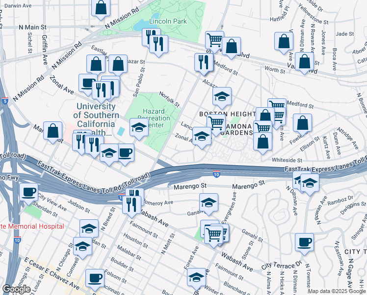 map of restaurants, bars, coffee shops, grocery stores, and more near 2461 Verde Street in Los Angeles