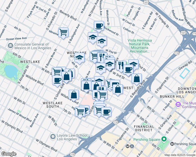 map of restaurants, bars, coffee shops, grocery stores, and more near 437 Hartford Avenue in Los Angeles