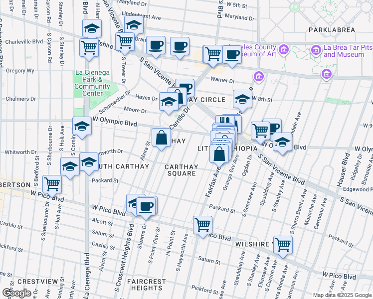 map of restaurants, bars, coffee shops, grocery stores, and more near 1039 South Point View Street in Los Angeles