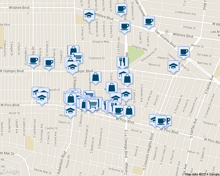 map of restaurants, bars, coffee shops, grocery stores, and more near 1059 South Holt Avenue in Los Angeles