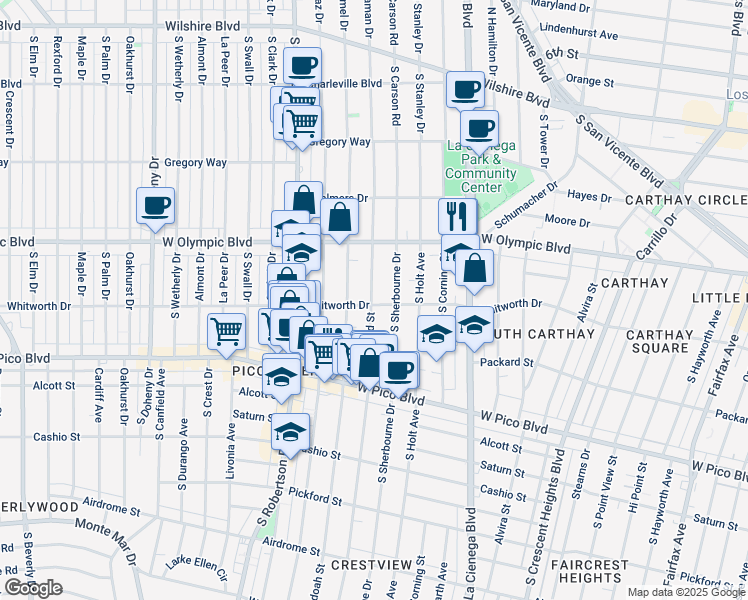 map of restaurants, bars, coffee shops, grocery stores, and more near 1064 South Bedford Street in Los Angeles