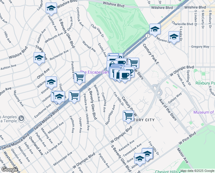 map of restaurants, bars, coffee shops, grocery stores, and more near 1858 Fox Hills Drive in Los Angeles