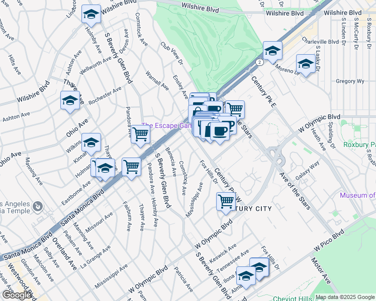 map of restaurants, bars, coffee shops, grocery stores, and more near 1858 Fox Hills Drive in Los Angeles