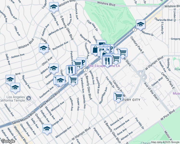 map of restaurants, bars, coffee shops, grocery stores, and more near in Los Angeles