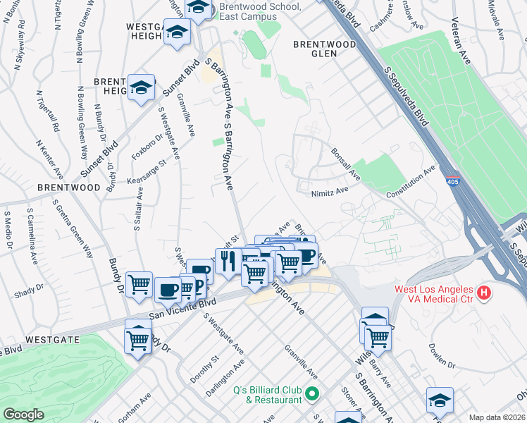map of restaurants, bars, coffee shops, grocery stores, and more near 11645 Chenault Street in Los Angeles