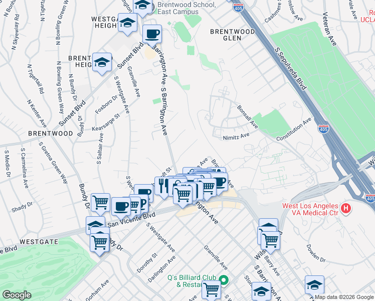 map of restaurants, bars, coffee shops, grocery stores, and more near 11646 Chenault Street in Los Angeles