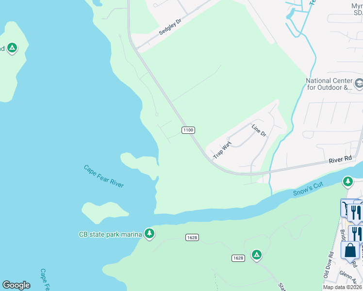 map of restaurants, bars, coffee shops, grocery stores, and more near 9102 River Road in Wilmington