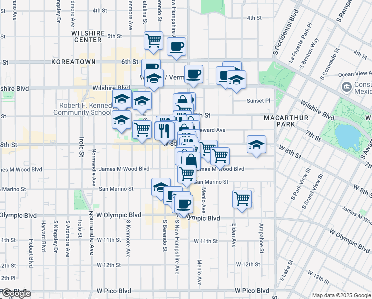 map of restaurants, bars, coffee shops, grocery stores, and more near in Los Angeles
