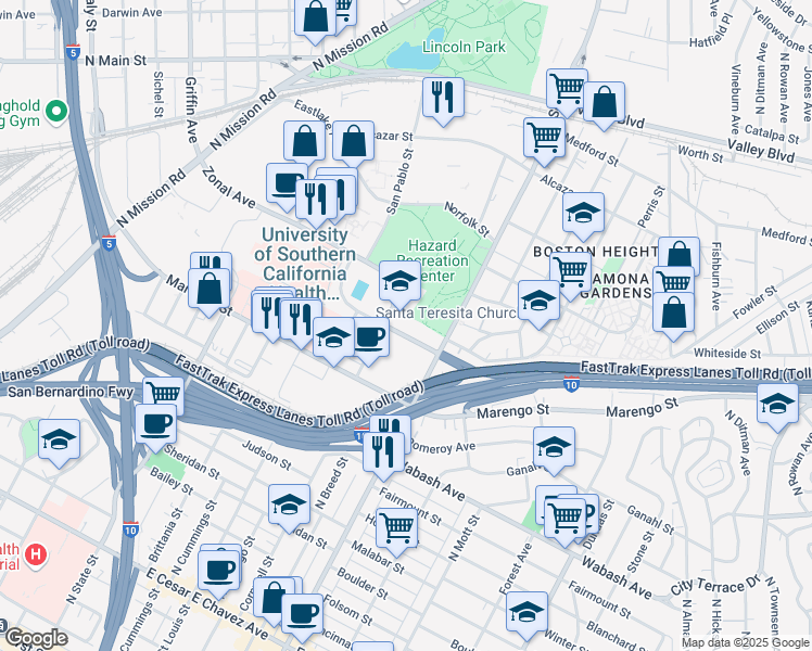 map of restaurants, bars, coffee shops, grocery stores, and more near 2217 Charlotte Street in Los Angeles